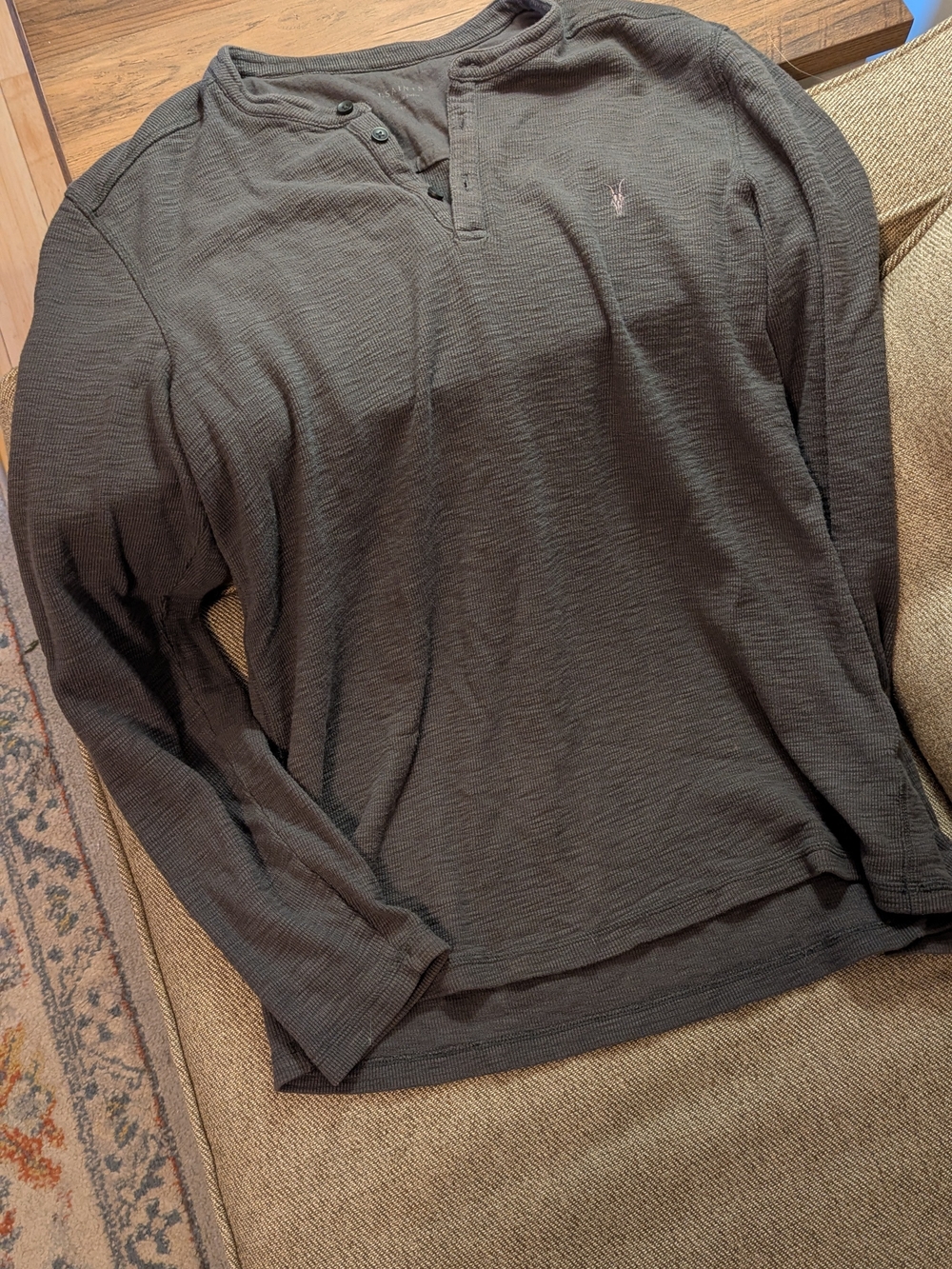 All Saints Men's Long-Sleeve Henley Shirt in Charcoal - Picture 6 of 6
